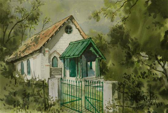 Painting by Chitra Vaidya - Church in Himachal
