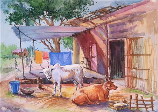 Painting by Chitra Vaidya - Village XV