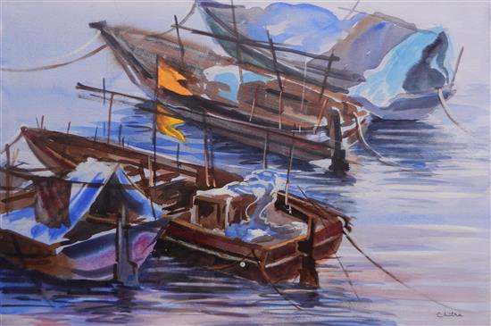Painting by Chitra Vaidya - Fishing Boats, Kokan - 2