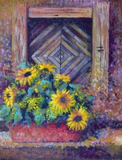 Painting by Chitra Vaidya - Sunflowers