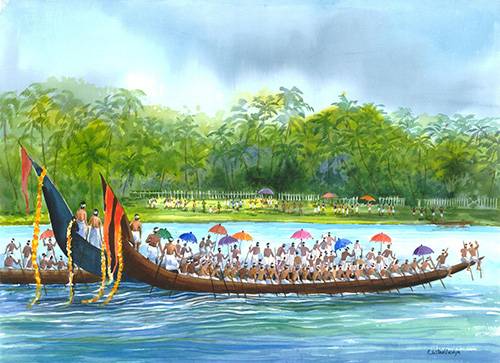 Limited Edition Print by Chitra Vaidya - Kerala Boat Race Painting