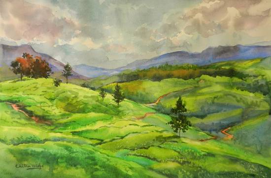 Painting by Chitra Vaidya - Munnar Tea Plantation - 1