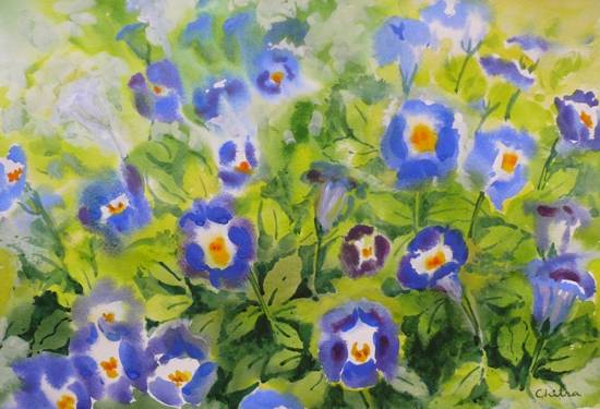 Painting by Chitra Vaidya - Blue Flowers