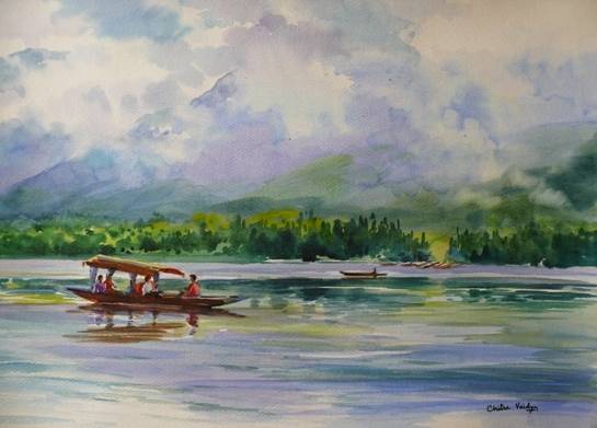Painting by Chitra Vaidya - Dal Lake, Kashmir