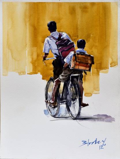 Painting by Anwar Husain - To the School