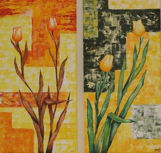 Painting by Anuj Malhotra - Tulips (in 2 panels)