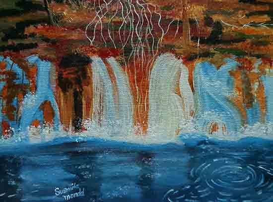 Painting by Susmita Mondal - Fountain in forest