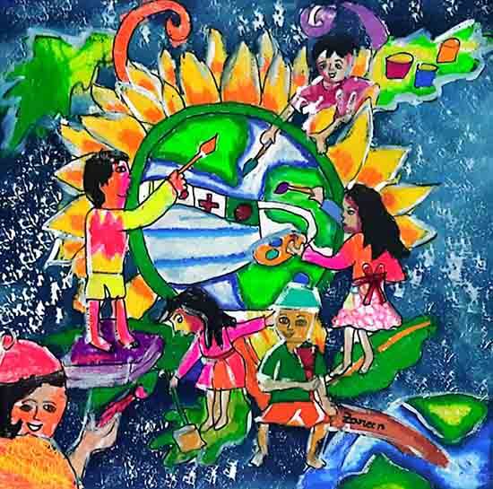 Painting by Zareer Hasan Ayaan - Peaceful earth