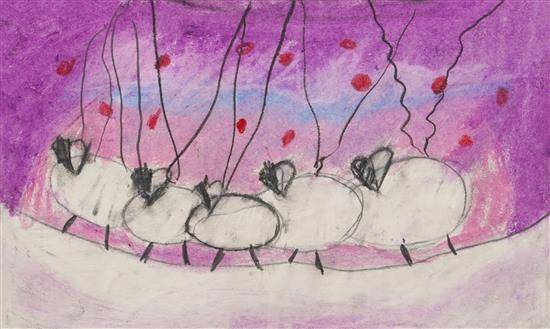 Painting by Avigna Sree - Sheeps in winter morning