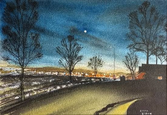 Painting by Dr Kanak Sharma - Late evening in Harrisburg