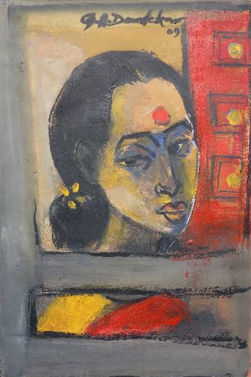 Painting by G A Dandekar - Water colour Face with Frame