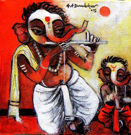 Painting by G A Dandekar - Ganesha with Flute