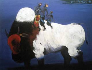 Painting by G A Dandekar - Playing with Bull
