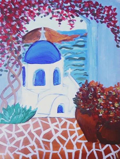 Painting by Amrita Kaur Khalsa - Santorini, Greece