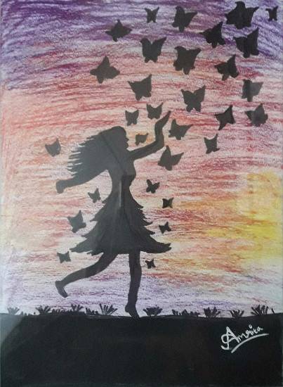 Painting by Amrita Kaur Khalsa - Free Girl (Letting go will set you free)