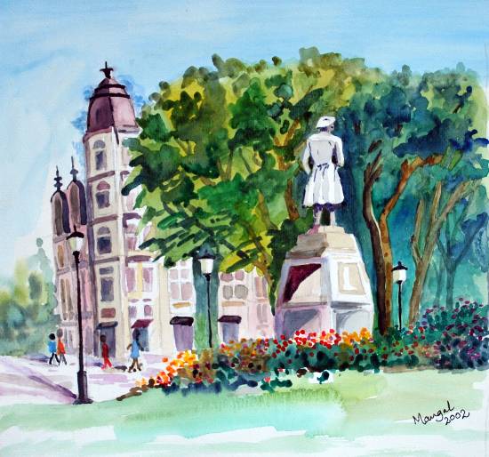 Painting by Mangal Gogte - The Statue, Helsinki, Finland