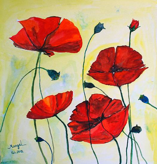 Painting by Mangal Gogte - Poppies