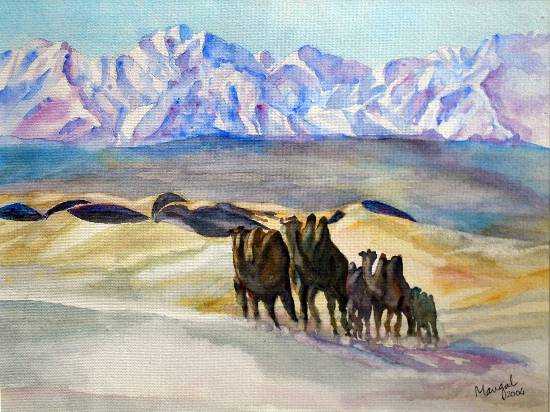 Painting by Mangal Gogte - The Camels, Mongolia