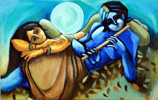Painting by Milon Mukherjee - Moonlit Sonata