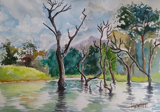 Painting by Lasya Upadhyaya - The silent creek