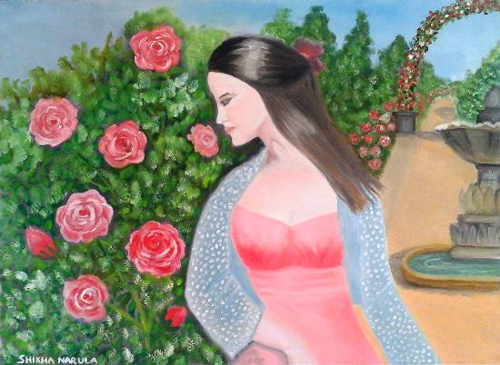 Painting by Shikha Narula - Stopping to Smell The Roses