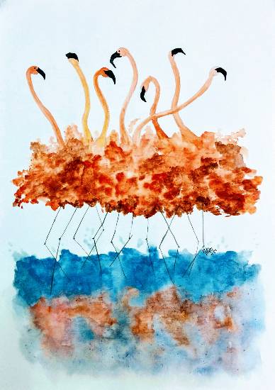 Painting by Narendra Gangakhedkar - Dancing Cranes
