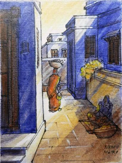 Painting by Natubhai Mistry - Blue House Street