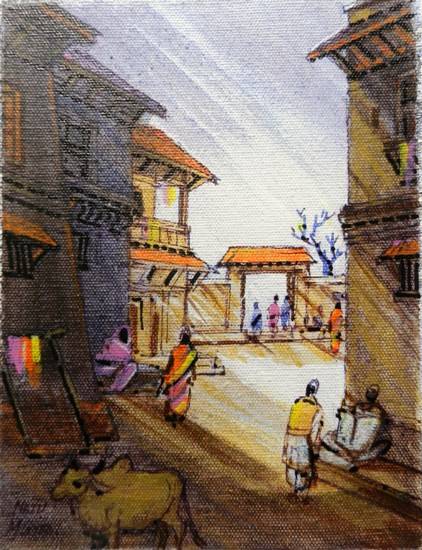 Painting by Natubhai Mistry - Street Shadow