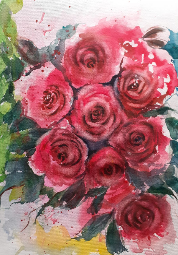 Painting by Ratnamala Indulkar - Red Roses