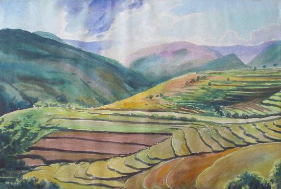 Painting by H C Rai - How fertile is my village