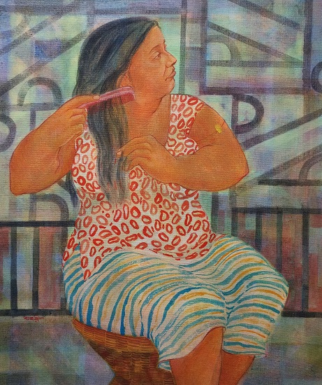 Painting by Kabari Banerjee - Leisure, on display at Indiaart Gallery