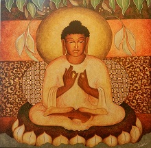Buddha in Dhyanmudra, painting by Vijay Kulkarni, Acrylic on Canvas, 30 x 30 inches