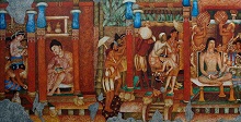 Royal Bath, painting by Vijay Kulkarni, Acrylic on Canvas, 42 x 72 inches