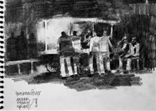 Beyond Highway NH4 - 16, Sketch by Anwar Husain, Pencil on Paper, 6 x 8 inches