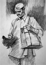 Beyond Highway NH4 - 18, Sketch by Anwar Husain, Pencil on Paper, 8 x 6 inches