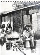 Beyond Highway NH4 - 8, Sketch by Anwar Husain, Pencil on Paper, 8 x 6 inches