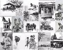 Beyond Highway NH4 - 19 , Sketch by Anwar Husain, Pencil on Paper, 6 x 8 inches