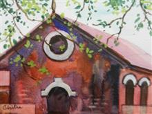 Church at Panchgani - I, Painting by Chitra Vaidya, Watercolour on Paper, 4.75 x 6.75  inches