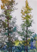 Trees in the Hills, Painting by Chitra Vaidya, Watercolour and Ink on Paper, 10  x  14 inches