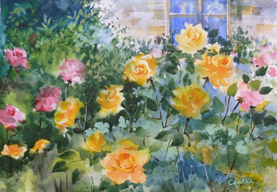  Yellow Roses, painting by Chitra Vaidya