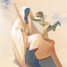 Colours of Life, Mother and Child painting by Buwa Shete, Acrylic on Canvas, 36 X 36 inches