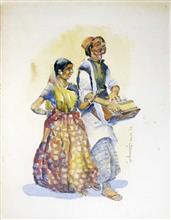 Colours of Life, The musicians painting by Ganesh Pyne, Gouache on Paper, 7.5 X 10 inches