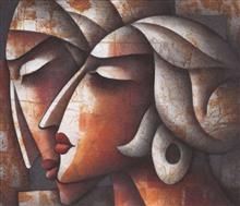 Colours of Life, Made for each other painting by Jagannath Paul, Charcoal and acrylic on canvas, 42 X 36 inches