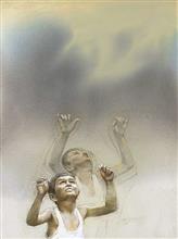 Colours of Life, It's raining by Manojkumar Sakale, Acrylic on canvas, 36 X 48 inches