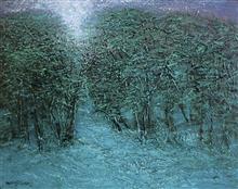 Colours of Life, Moonlight in garden painting by Paramjit Singh, Oil on canvas, 30 X 24 inches