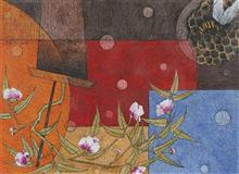 Colours of Life, Life and space - I painting by Partho Chatterjee, Mixed media on Arches paper, 30 X 22 inches