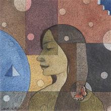 Colours of Life, Life and space - II painting by Partho Chatterjee, Mixed media on Arches paper, 22 X 22 inches