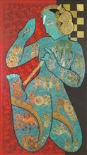Colours of Life, Krishna leela by Ramesh Gorjala, Mixed media on canvas, 32 X 60  inches