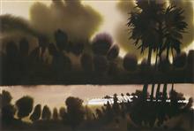 Colours of Life, Sunset Santiniketan,  painting by Sanjay Bhattacharya, Watercolour on paper, 44 x 30 inches