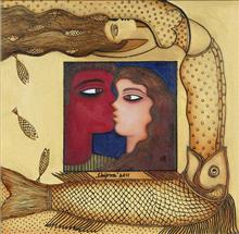 Colours of Life, Desire,  painting by Shipra Bhattacharya, Oil and acrylic on canvas, 14.5 x 14.5 inches